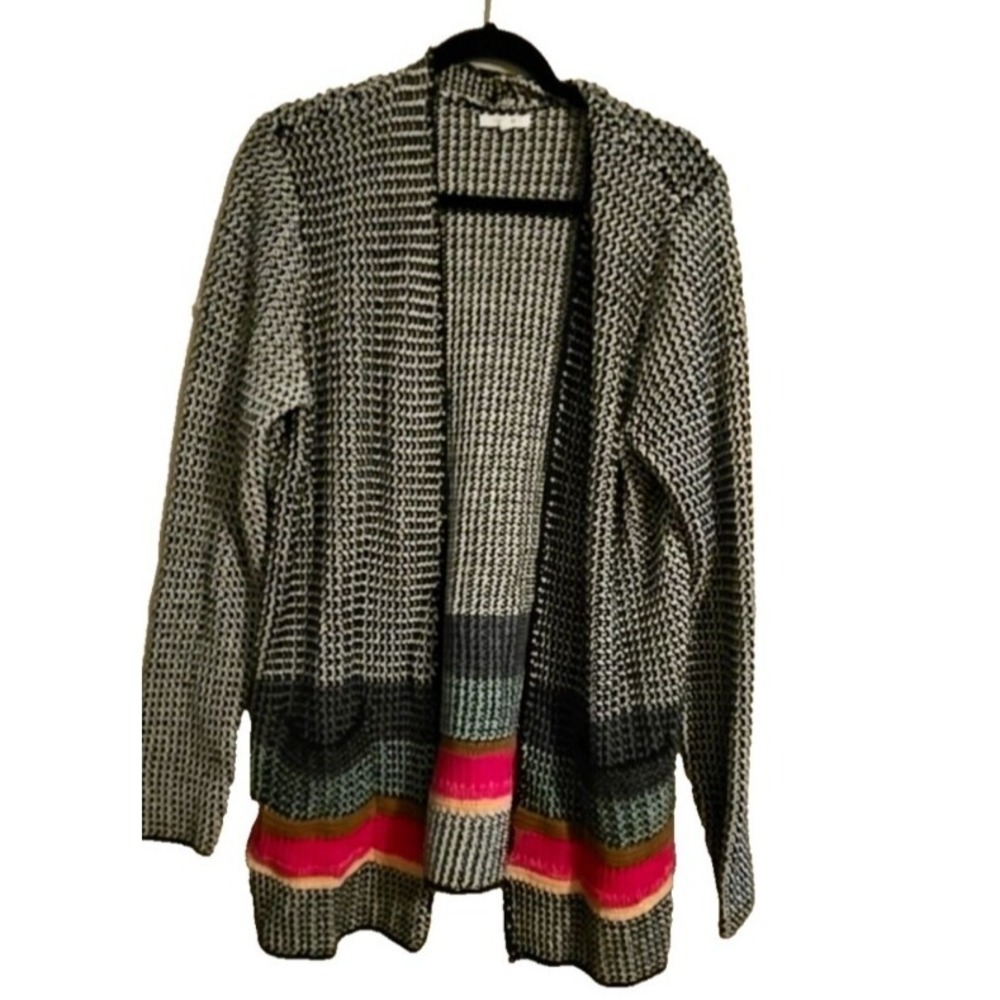 Maurices Black Open Front Knit Pockets Long Sleeve Cardigan Sweater Med Academic